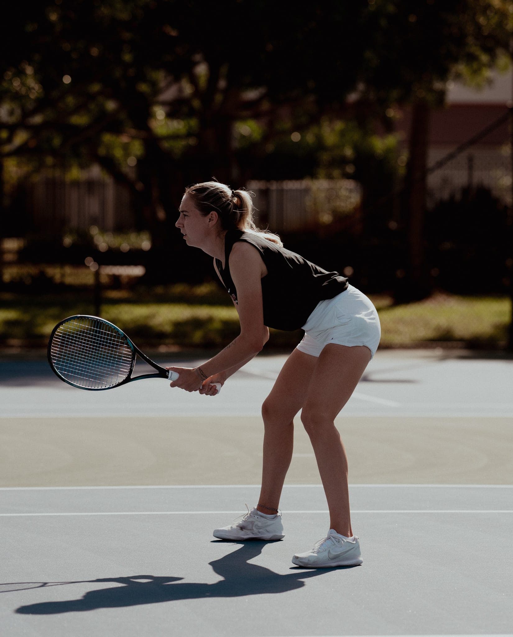 Selina Pichler – College Tennis Player in Ready Stance Collegiate tennis player Selina Pichler in a ready stance.